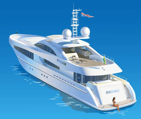 Illustration Vectorielle Couleur Yacht Avec Une Fille Ancrée Dans Mer — Image vectorielle