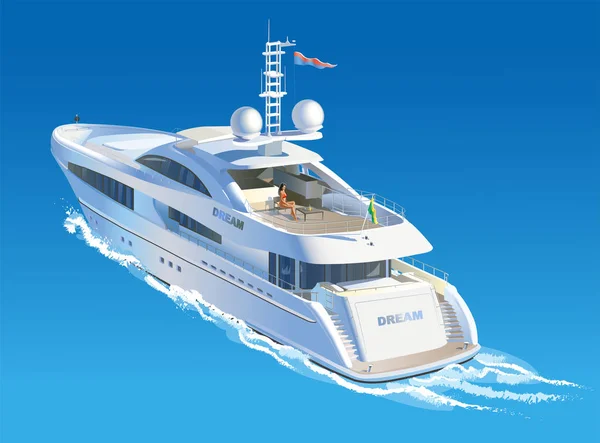 Illustration Vectorielle Couleur Yacht Avec Passager Déplace Sur Mer — Image vectorielle