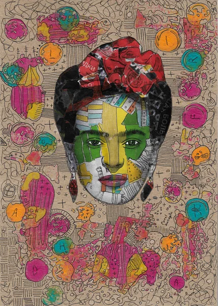 Portrait Frida Pop Art Collage Frida Kahlo — Stock Photo, Image