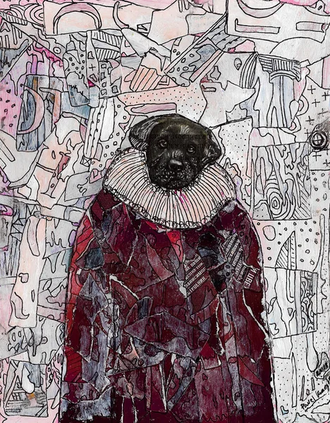 Aristokratisk Hund Popkonst Collage Målning Med Akryl Och Teckning Med — Stockfoto