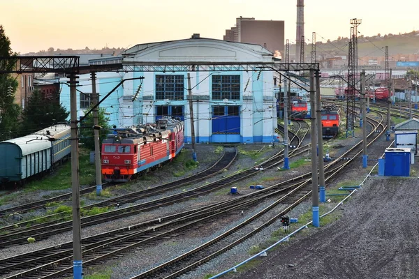 Července 2018 Rusko Lokomotivní Depo Osobní Nádraží Městě Krasnojarsk Pohled — Stock fotografie