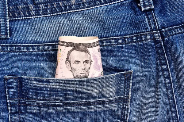Président Lincoln Sur Billet Dollars Sort Poche Jeans Concept Sur — Photo