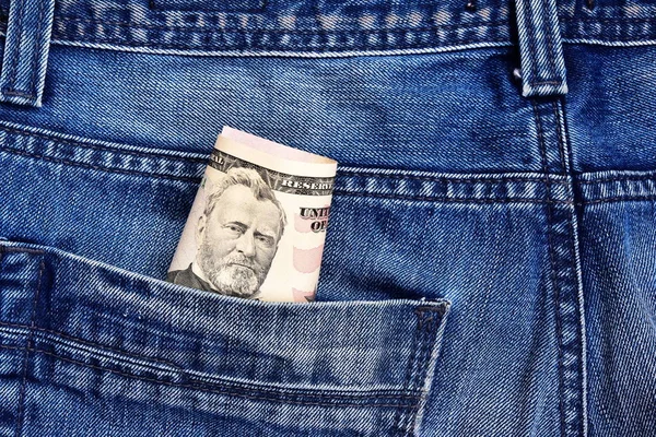 Président Grant Sur Billet Dollars Sort Poche Jeans Concept Sur — Photo