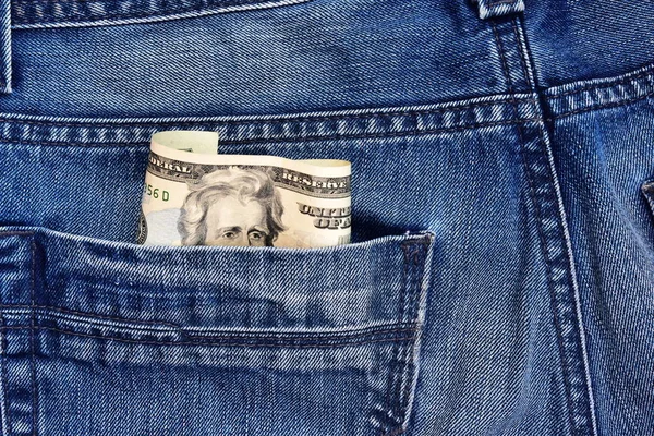 Président Jackon Sur Billet Dollars Sort Poche Jeans Seuls Les — Photo