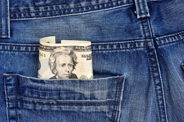 Président Jackon Sur Billet Dollars Sort Poche Jeans Concept Sur — Photo