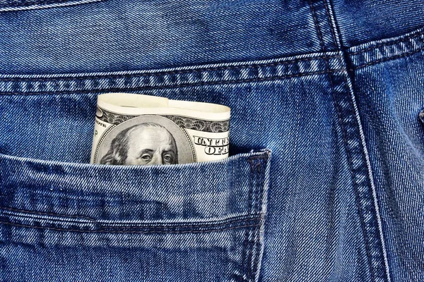 Président Franklin Sur Billet 100 Dollars Sort Poche Jeans Seuls — Photo