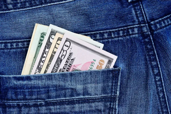 Concept Math Money Equals Denominations Dollars Jeans Pocket — Stock Photo, Image