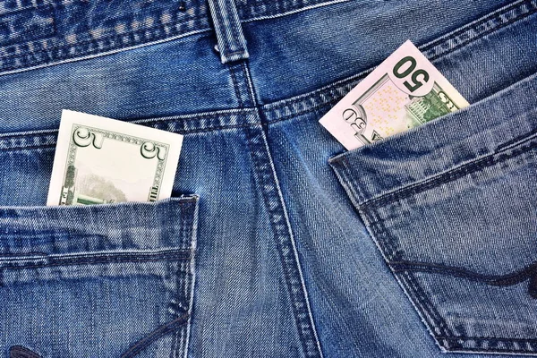 Dénominations Dollars Dans Une Poche Jeans — Photo