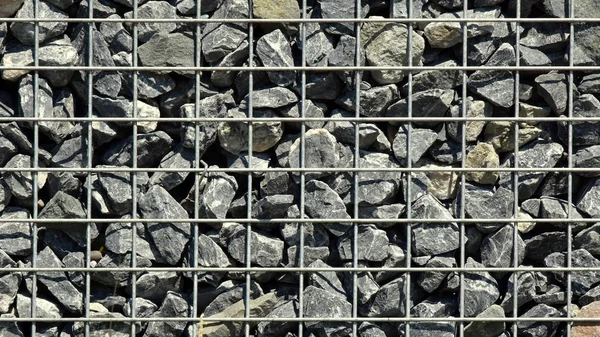 Draad Gabion Rock Fence Metalen Kooi Gevuld Met Stenen Textuur — Stockfoto