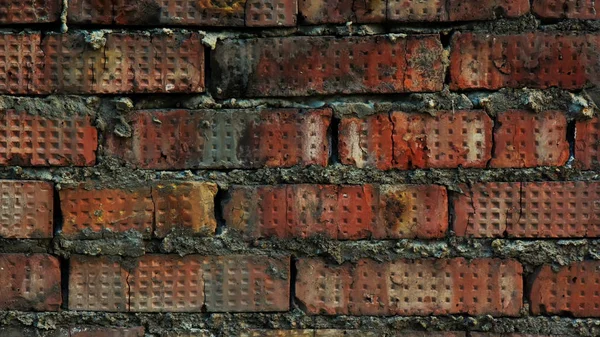 Closeup Old Red Brick Wall Mortar Pieces Gaps Useful Backgrounds — Stock Photo, Image