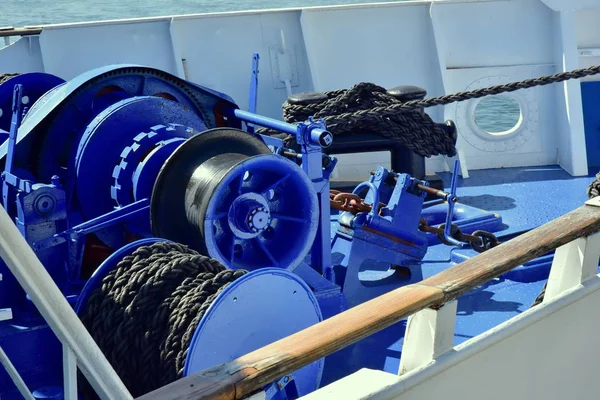 Mooring Winch Mooring Windlass Rope Anchor Ship Forward Shipyard — Stock Photo, Image