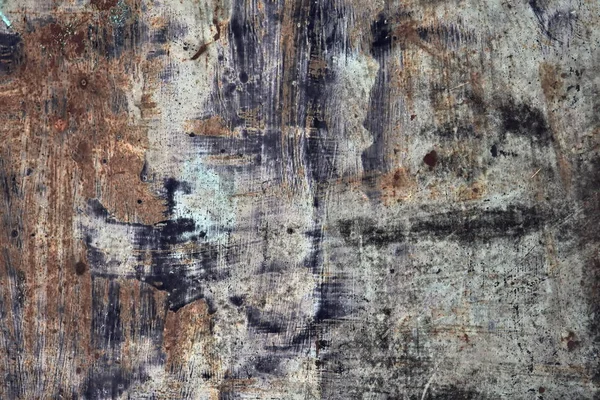 Aşınmış metal doku. Paslı renkli Metal ile kırık boya, grunge mavi, beyaz, kahverengi koyu arka plan