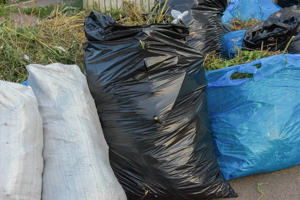 草地上的垃圾聚乙烯袋 — 图库照片
