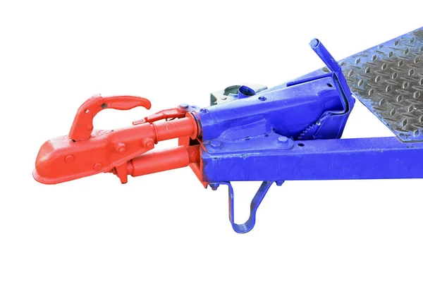 Trailer hitch. Coupling device with reverse brake. painted in bright blue and red  isolated on white