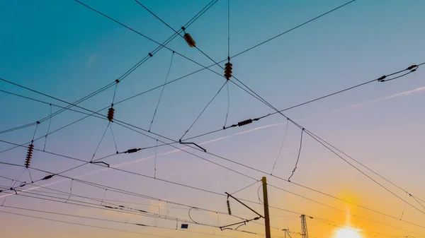 Fios Estação Ferroviária Contra Belo Céu Krasnoyarsk Rússia — Fotografia de Stock