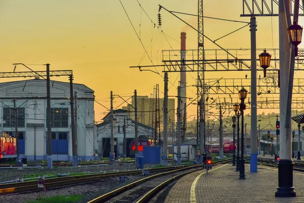 Krasnojarsk Rusko Železniční Stanice Západ Slunce — Stock fotografie