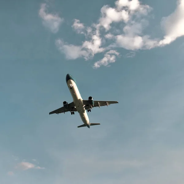 The plane takes off from the clouds. Copy space fot text