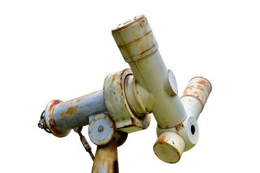 Plaket üzerine beyaz izole eski paslı Teleskobu üzerinde