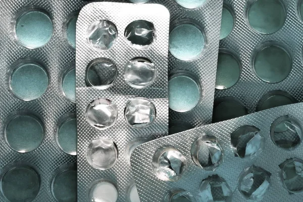 Hintergrund Aus Einem Stapel Offener Tablettenpackungen — Stockfoto