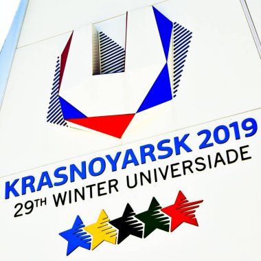 1 Ağustos 2018. Krasnoyarsk. Rusya. 29 kış Universia logosu