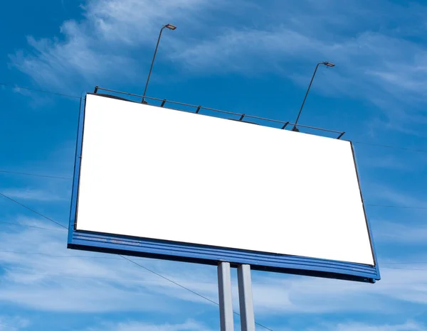 Billboard on the background of a beautiful blue cloudy sky. Mock up for your advertising or announcements — Stock Photo, Image
