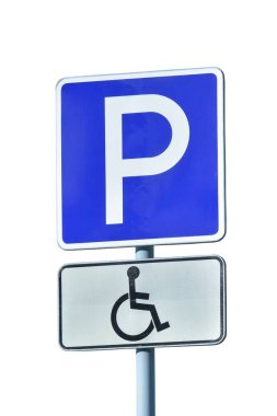 Yol tabelası sadece beyaz izole Engelli insanlar için Park