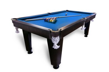 Toplu bilardo masası ve beyaz arkaplanda izole edilmiş ıstaka