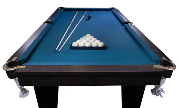 Billiard Table Balls Cue Isolated White Background — Stock Photo, Image