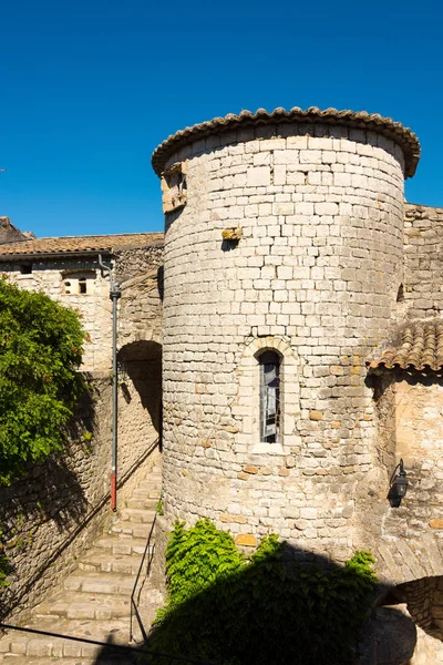 Kruhová Řada Přírodní Kamenná Věž Schodiště Vstup Středověké Vesnice Montelimar — Stock fotografie