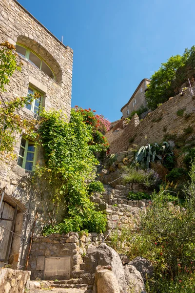 View Stairs Cobblestone Path Old French Village Labeaume River Ardeche — Stock Photo, Image