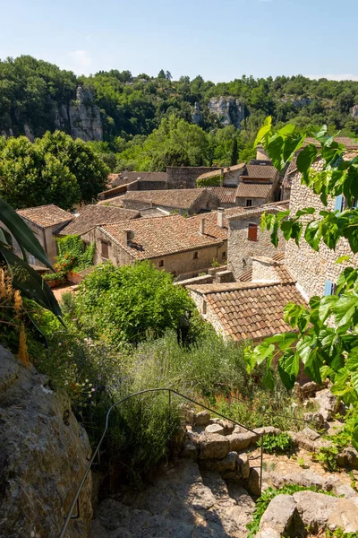 Vista Los Tejados Antigua Comunidad Medieval Francesa Labeaume Río Ardeche —  Fotos de Stock