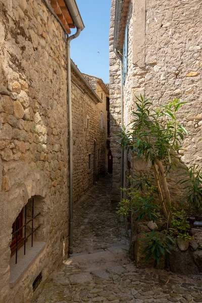Eski ortaçağ köyü Labeaume Fransa evlerde arasında Arnavut kaldırımlı merdiven ile romantik küçük sokak