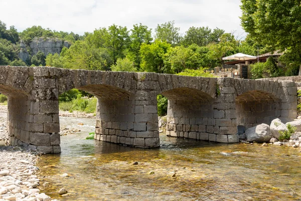 Old Stone Bridge Ardeche Medieval Village Labeaume France — Stock Photo, Image