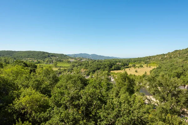 Beautiful Panoramic View Landscape Front Bright Blue Sky River Ardeche — Stock Photo, Image