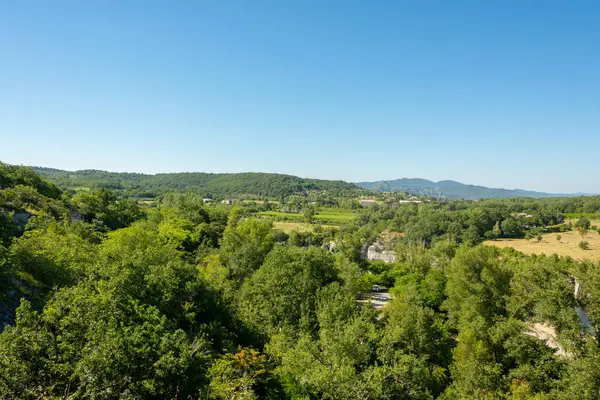 Beautiful Panoramic View Landscape Front Bright Blue Sky River Ardeche — Stock Photo, Image