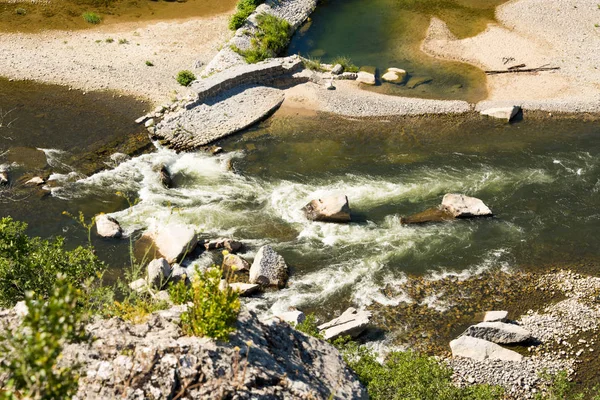 Vista Del Río Ardeche Francia Con Rápidos Lugar Estrecho — Foto de Stock