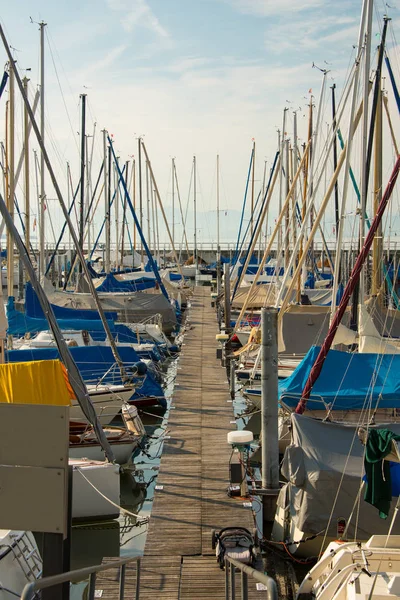 Boot Dok Jachthaven Van Friedrichshafen Het Bodenmeer Tegenover Een Heldere — Stockfoto