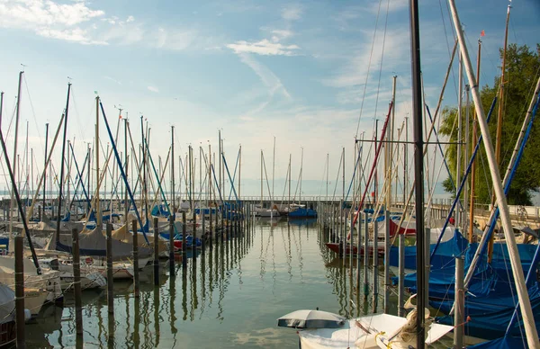 Vista Puerto Deportivo Friedrichshafen Lago Constanza Con Sus Numerosos Yates — Foto de Stock