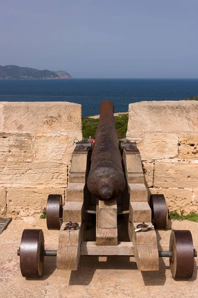 Old Antique Iron Cannon Old Defence Tower Punta Amer Coma — Stock Photo, Image