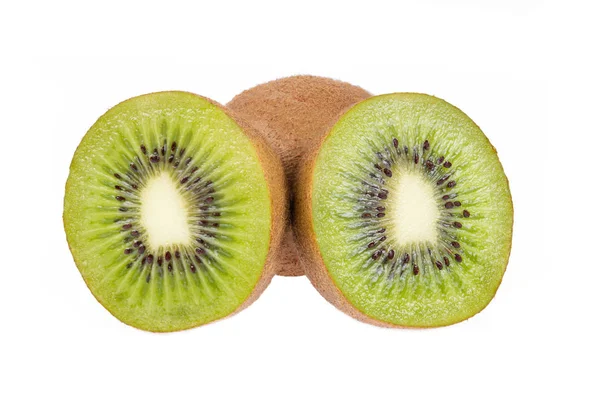 Entero Dos Frutos Kiwi Medio Maduros Frescos Aislados Sobre Fondo — Foto de Stock