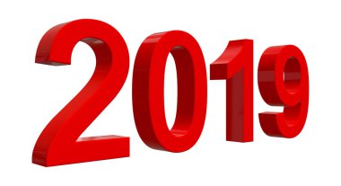 Beyaz arka plan önünde parlak kırmızı numaraları numarası 2019