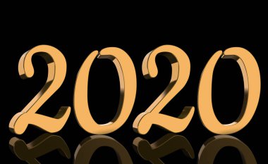 3D render - siyah bir arka plan önünde altın rakamlarla yansıtılmış yıl 2020