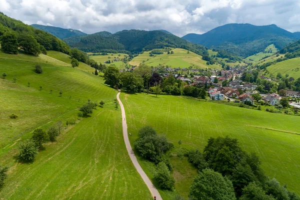 Luchtfoto Van Het Kleine Klimatologische Kuuroord Muenstertal Het Zuidelijke Zwarte — Stockfoto