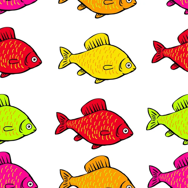 Χωρίς Ραφή Πρότυπο Φωτεινά Χρωματισμένα Ψάρια Λευκό Φόντο — Διανυσματικό Αρχείο