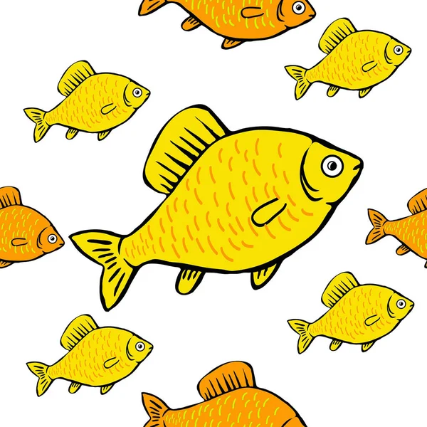 Χωρίς Ραφή Πρότυπο Κίτρινο Ψάρια Λευκό Φόντο — Διανυσματικό Αρχείο