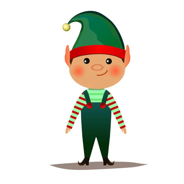 Pequeno Elfo Chapéu Macacão Elfo Natal Fundo Branco — Vetor de Stock