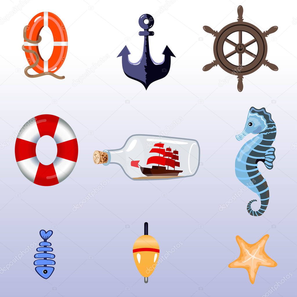 Set of marine items. 