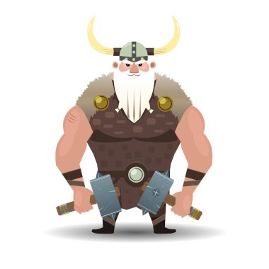 Viking ayakta çekiç ile bir kask içinde