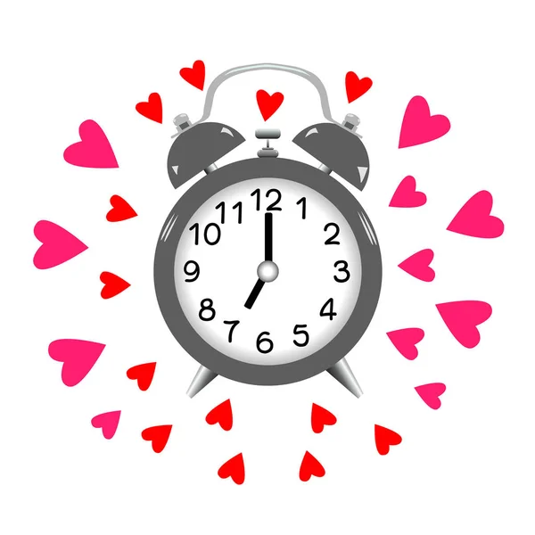 Alarm Clock Hearts Isolated White Background — Stock Vector