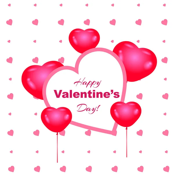 Pinkfarbenes Vektorbanner Zum Valentinstag Mit Roten Luftballons — Stockvektor